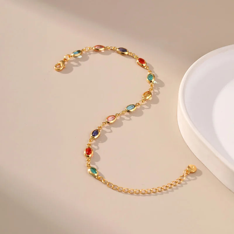 luckacco exotic colorful acrylic oval beads bracelet for women 18k gold plated chain tourist seaside commemorative bracelet party jewelry