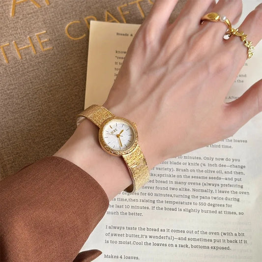 Luckacco 2025 Vintage Woman Quartz Watch Gold Noble Clock Fashion Bracelet Steel Belt Elegant Women Watches Luxury