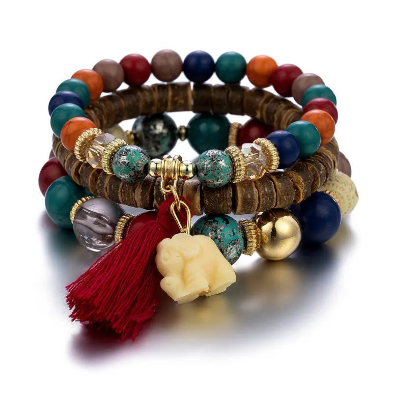 luckacco diezi korean ethnic bohemian crystal beads leaves charm bracelets for women girls elastic rope wrap bracelet pulseira feminina