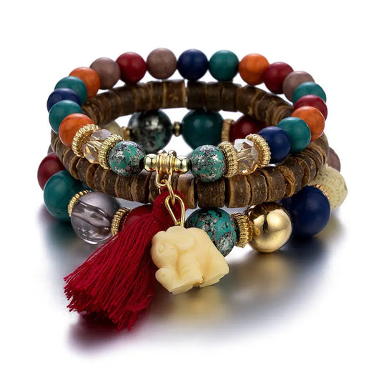 Luckacco DIEZI Korean Ethnic Bohemian Crystal Beads Leaves Charm Bracelets For Women Girls Elastic Rope Wrap Bracelet Pulseira Feminina