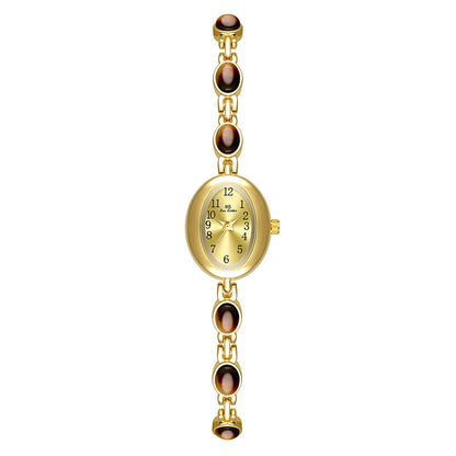 Luckacco 2025 Women quartz Watch Luxury Brand Retro Natural Dongling Stone Hotan Jade Waterproof Ladies Advanced Chain Wristwatches gift