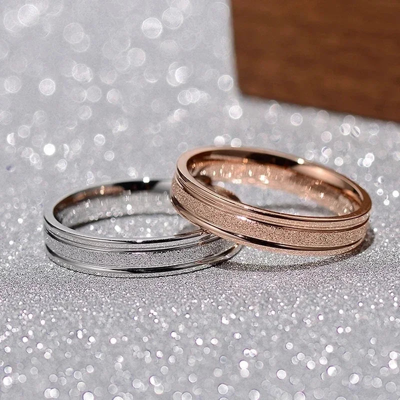 luckacco trendy rings stanless steel luxury fashion titanium rose gold color frosted ring exquisite women men jewelry wedding gift hot