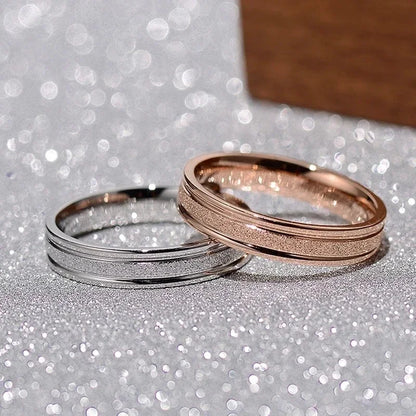 Luckacco Trendy Rings Stanless Steel Luxury Fashion Titanium Rose Gold Color Frosted Ring Exquisite Women Men Jewelry Wedding Gift Hot