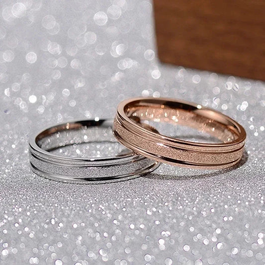Luckacco Trendy Rings Stanless Steel Luxury Fashion Titanium Rose Gold Color Frosted Ring Exquisite Women Men Jewelry Wedding Gift Hot