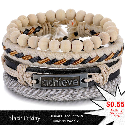 Luckacco IFMIA Fashion Beads Leather Wrap Bracelet Set Men New Design Wristband Multiple Bracelets & Bangles Party Wedding Jewelry Gifts