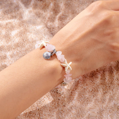 Luckacco Natural Crystal Stone Shell Bracelet Bohemian Painted Shell Starfish Anklet Beaded Bracelet For Women Beach Jewelry Gifts