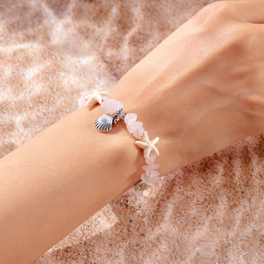 Luckacco Natural Crystal Stone Shell Bracelet Bohemian Painted Shell Starfish Anklet Beaded Bracelet For Women Beach Jewelry Gifts
