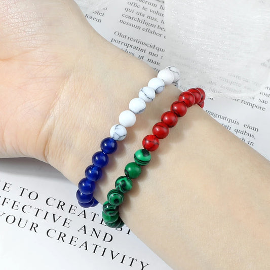 Luckacco Classic Natural Stone Palestine Flag Bracelet Men Women National Flag Beads Bracelet Christmas Prayer Beads Worship Jewelry Gift