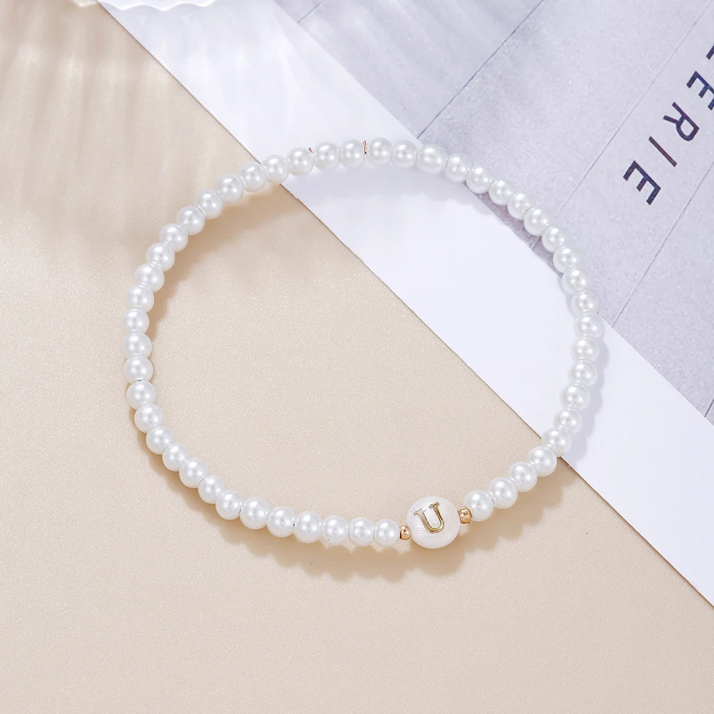 luckacco new fashion 26 letter bracelet women temperament handmade simulated pearl bead bracelet for women jewelry gift