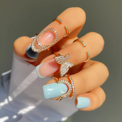 Luckacco Fashion Women's Crystal Nail Cover Ring Luxury Zircon Manicure Fingertips Joint Fake Nail Rings For Women Party Jewelry Gifts