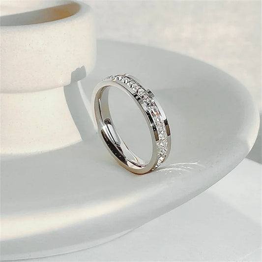 Luckacco Luxury Rose Gold Double Rowed Square Zircon Stainless Steel Ring Women's Romantic Engagement Wedding Party Jewelry Women Gift