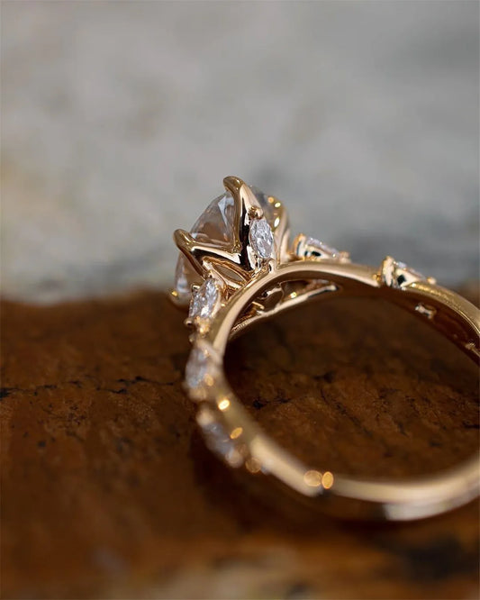 Luckacco 10K Solid Real Gold Lab grown diamond wedding ring for female IGI Horse Eye 2 carat CVD vine design engagement ring for female