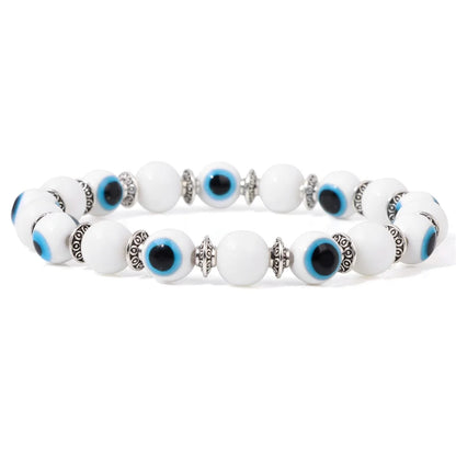 Luckacco Lucky Evil Eye Beads Bracelet Natural Stone Lava Hematite Bracelet Set Multilayer Bracelets Women Men Handmade Elastic Jewelry