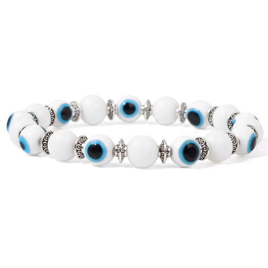 Luckacco Lucky Evil Eye Beads Bracelet Natural Stone Lava Hematite Bracelet Set Multilayer Bracelets Women Men Handmade Elastic Jewelry