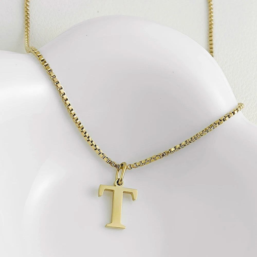 luckacco initial necklace letter pendant chamrs stainless steel necklace jewelry women's necklace box chain choker woman trend 2025 gift