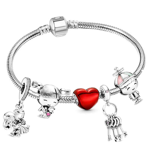 Luckacco Romantic Style Jewelry Charm Bracelets With Family Love Beads Bracelet For Women Couples Pulseras Jewelry Gift Special Offer