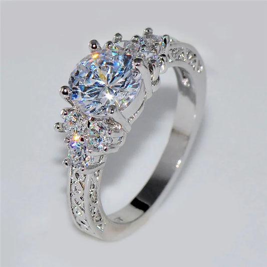 Luckacco Exquisite Fashion Silver Color Engagement Rings for Women Fashion White Zircon Stones Ring Anniversary Bridal Wedding Jewelry