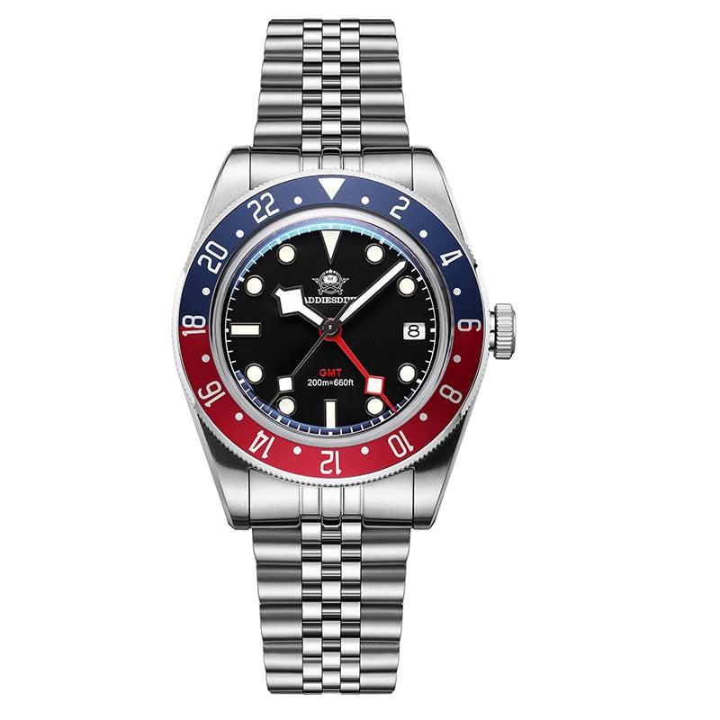 luckacco addiesdive luxury gmt515-24h men's watch diver 200m bubble mirror glass bgw9 super luminous stainless steel men's analog watches