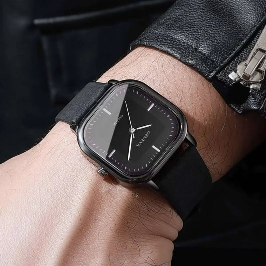 Luckacco Fashion Square Dial Men Watch Minimalist Casual Leather Strap Quartz Wristwatch Man Clock Relogios Masculino (Without Box)