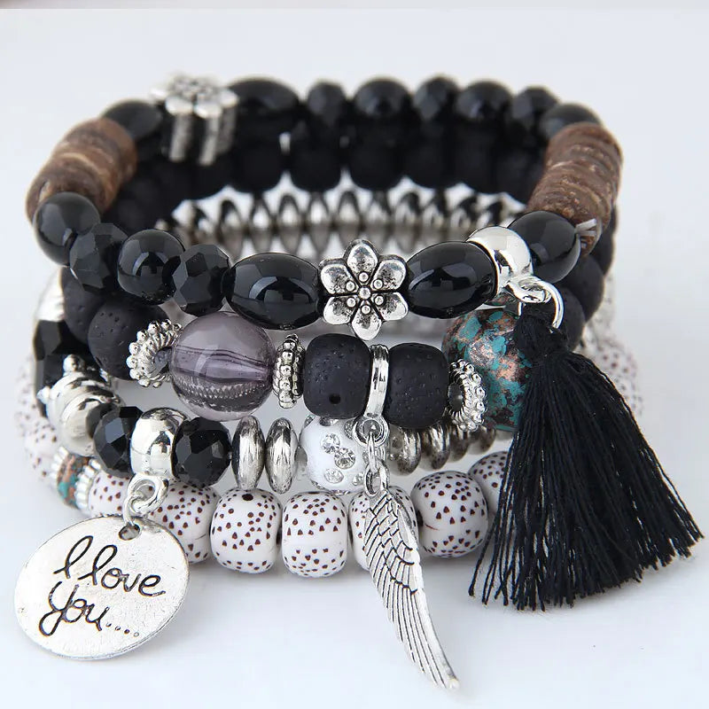 luckacco bohemian charm beads wrap bracelets & bangles for women boho flower leaf tassel bracelet multilayer bracelet femme 2024 new