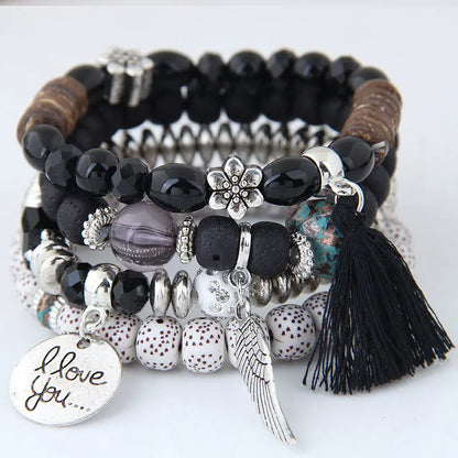 Luckacco Bohemian Charm Beads Wrap Bracelets & Bangles for Women Boho Flower Leaf Tassel Bracelet Multilayer Bracelet Femme 2024 New