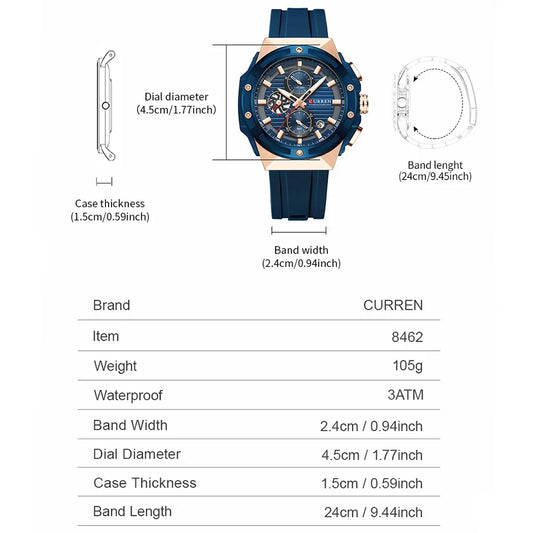 Luckacco CURREN Fashionable Sports Multifunctional Chronograph Quartz Watch with Silicone Strap Creative Design Dial Luminous Hands
