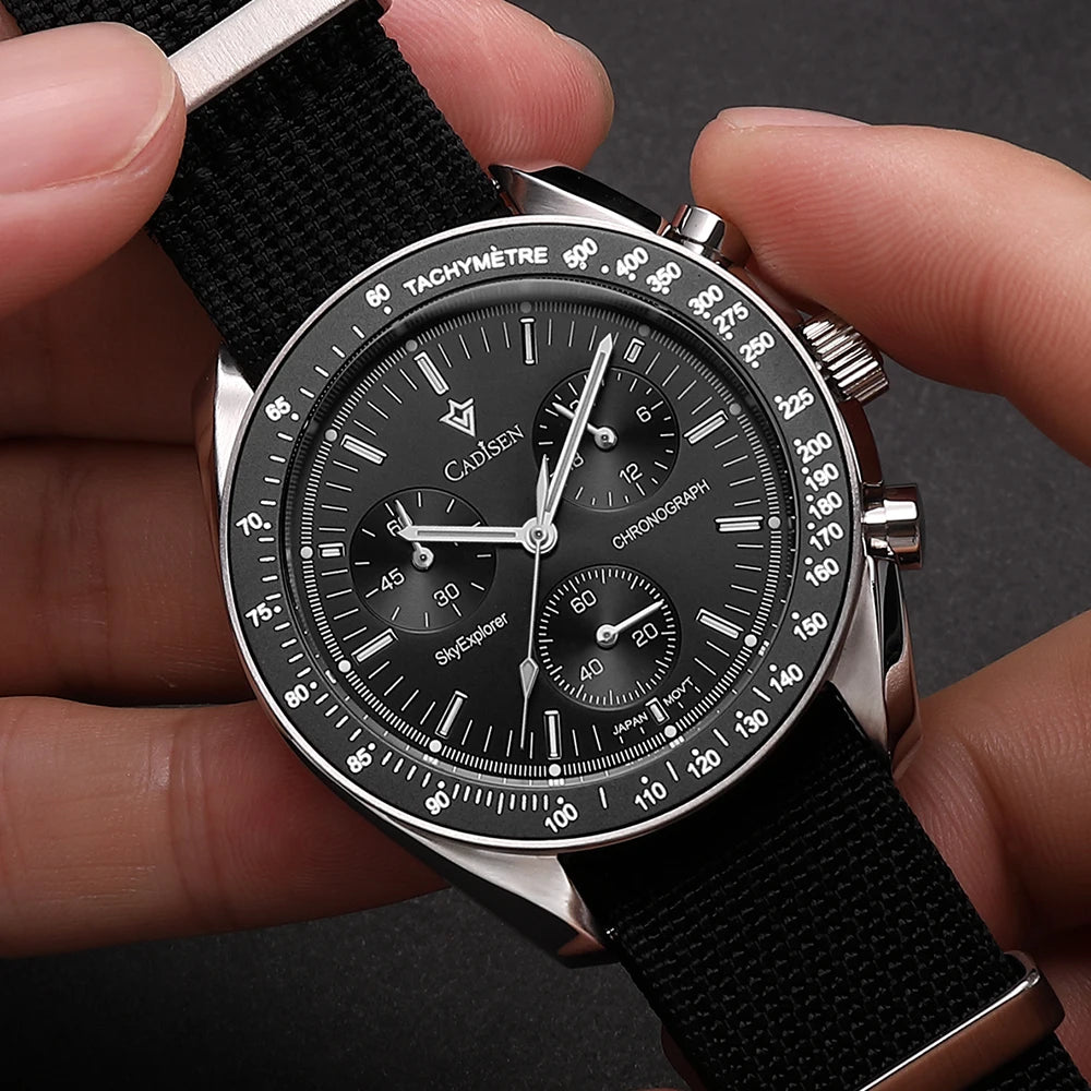 luckacco cadisen new men's watches luxury quartz wrist watch for men sapphire ar coated crystal canvas vk68 speed chronograph automatic