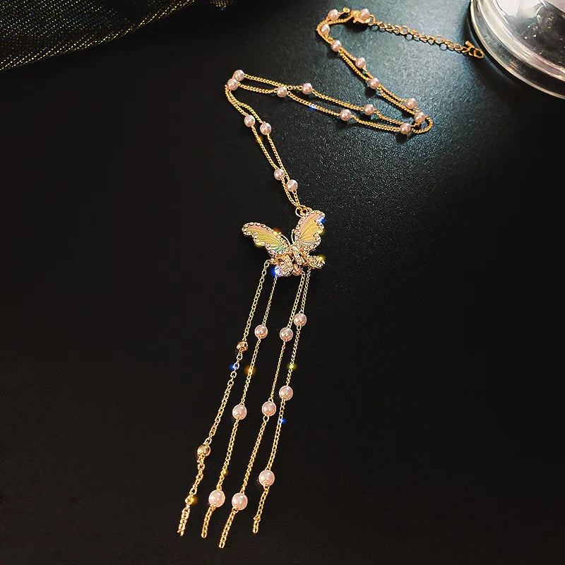 luckacco 2023 new fashion trend unique design delicate vintage zircon flower pearl necklace women jewelry wedding party premium gift