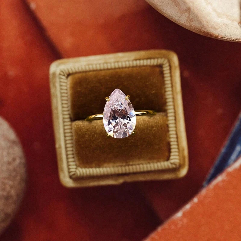 luckacco 925 sterling silver 1-4 ct simple sparkling pear shape zircon ring for women engagement wedding luxury high quality fine jewelry