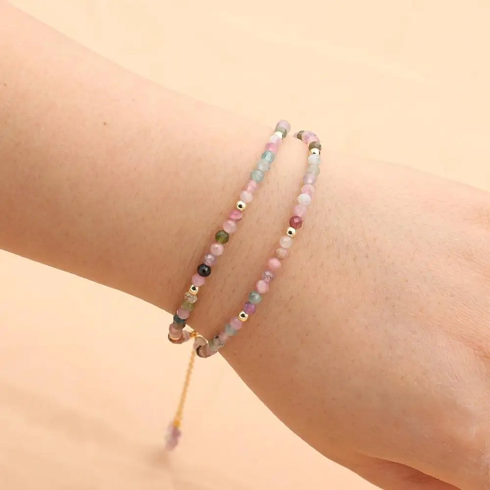 luckacco 3mm tourmaline bracelets double layered bohemian colorful crystal beaded bracelet handmade women pulseira fashion jewelry