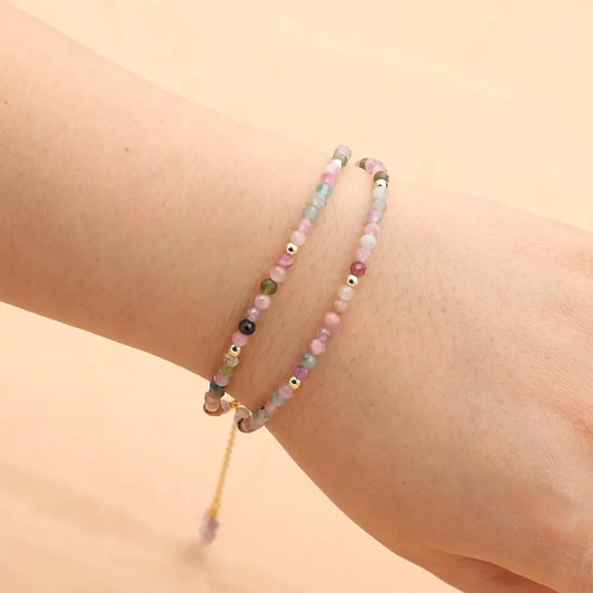 Luckacco 3MM Tourmaline Bracelets Double Layered Bohemian Colorful Crystal Beaded Bracelet Handmade Women Pulseira Fashion Jewelry