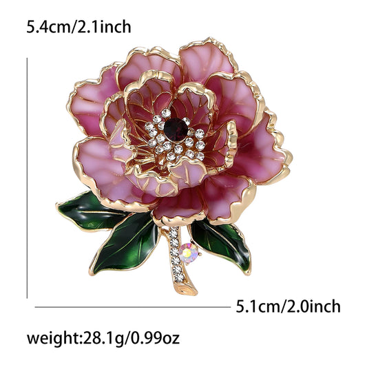 Luckacco Beaut&Berry Trendy Luxury Peony Flower Brooches for Women Unisex Plant Pins Friends Party Gifts Banquet Jewellery Accessories