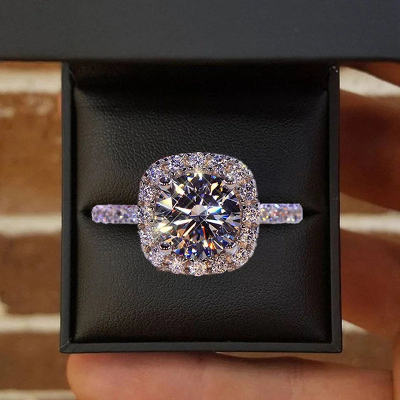luckacco classic silver color engagement wedding rings for women fashion metal inlaid white zircon stones bridal ring jewelry