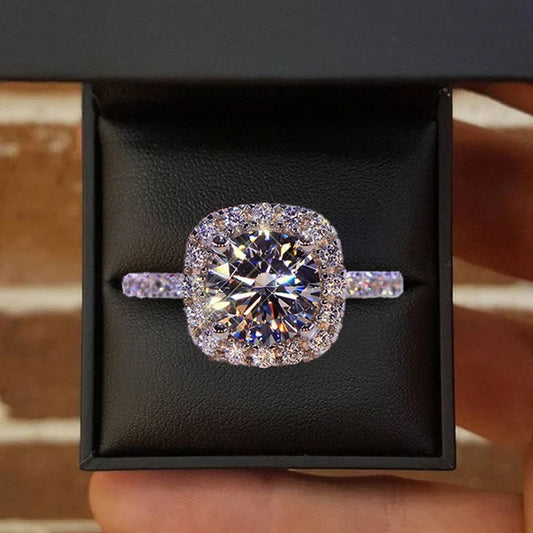 Luckacco Classic Silver Color Engagement Wedding Rings for Women Fashion Metal Inlaid White Zircon Stones Bridal Ring Jewelry