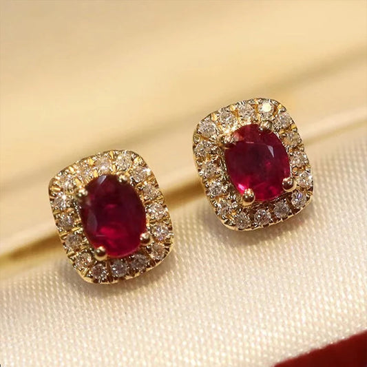 Luckacco daily picks Fashion Red Cubic Zirconia Stud Earrings Luxury Gold Color Wedding Ear Accessories for Women Versatile Jewelry