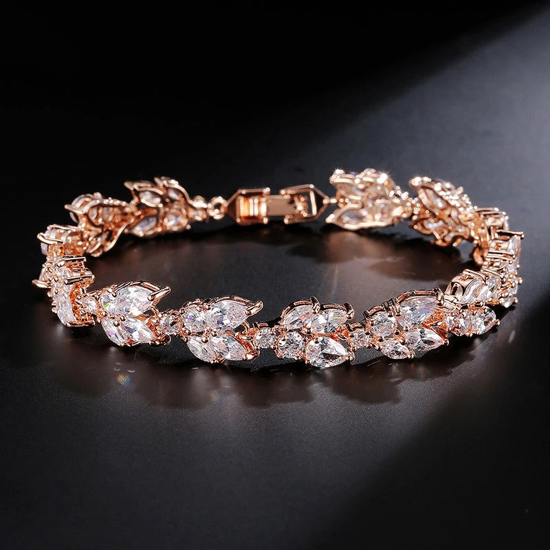 luckacco picks luxury aaa cubic zirconia wedding bracelets for women high quality white gold color leaf charm bracelet bangles