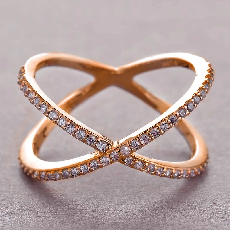 luckacco daily picks luxury cross x shape women engagement ring full paved cz stone silver color elegant simple female jewelry ring hot sale