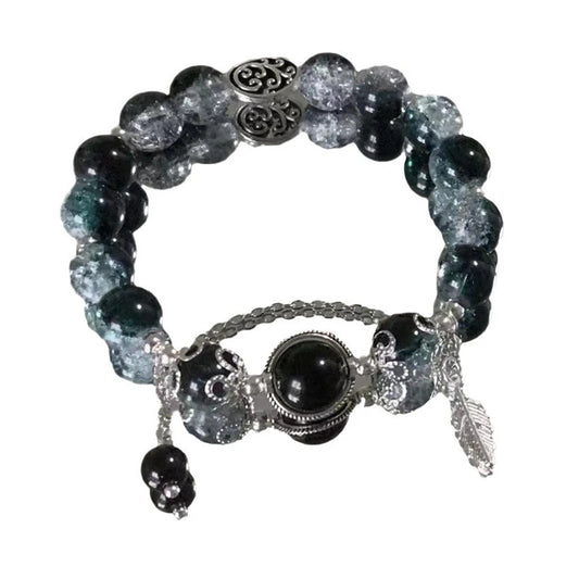 Luckacco Fashion Chinese Style Feather Butterfly Pendant Beaded Bracelet For Girls Women Light Luxury Jewelry Accessories Gift