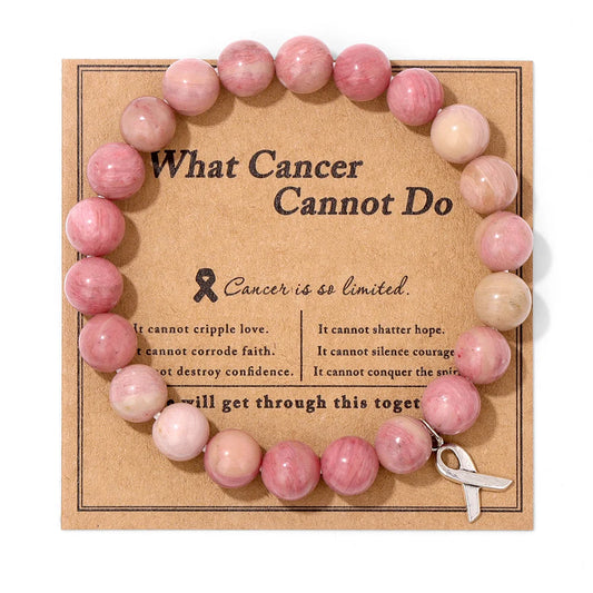 Luckacco Handmade Cat Eye Stone Bracelet Opal Quartz Pink Ribbon Beads Charm Bracelets for Women Breast Cancer Awareness Jewelry Gift