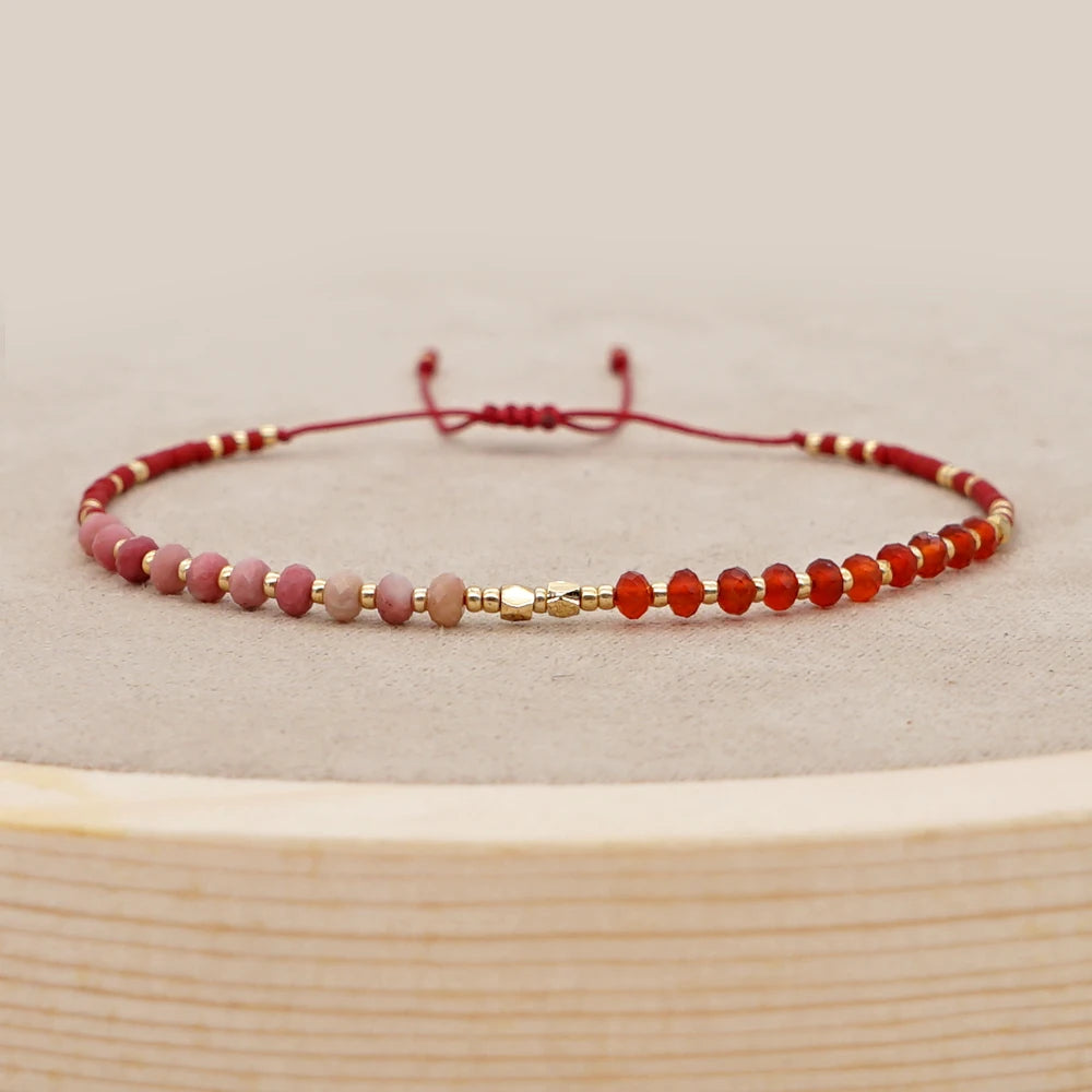 luckacco irregular crystal bracelet colorful beaded waterproof jewelry handmade gift for women teen girl adjustable rope chain bracelets