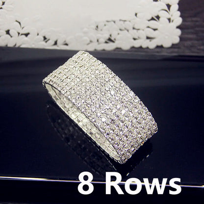 Luckacco Luxury Full White AAA CZ Zircon Crystal Elastic Bracelet Bling Iced Out Rhinestone Women's Bracelet for Women Wedding Jewelry