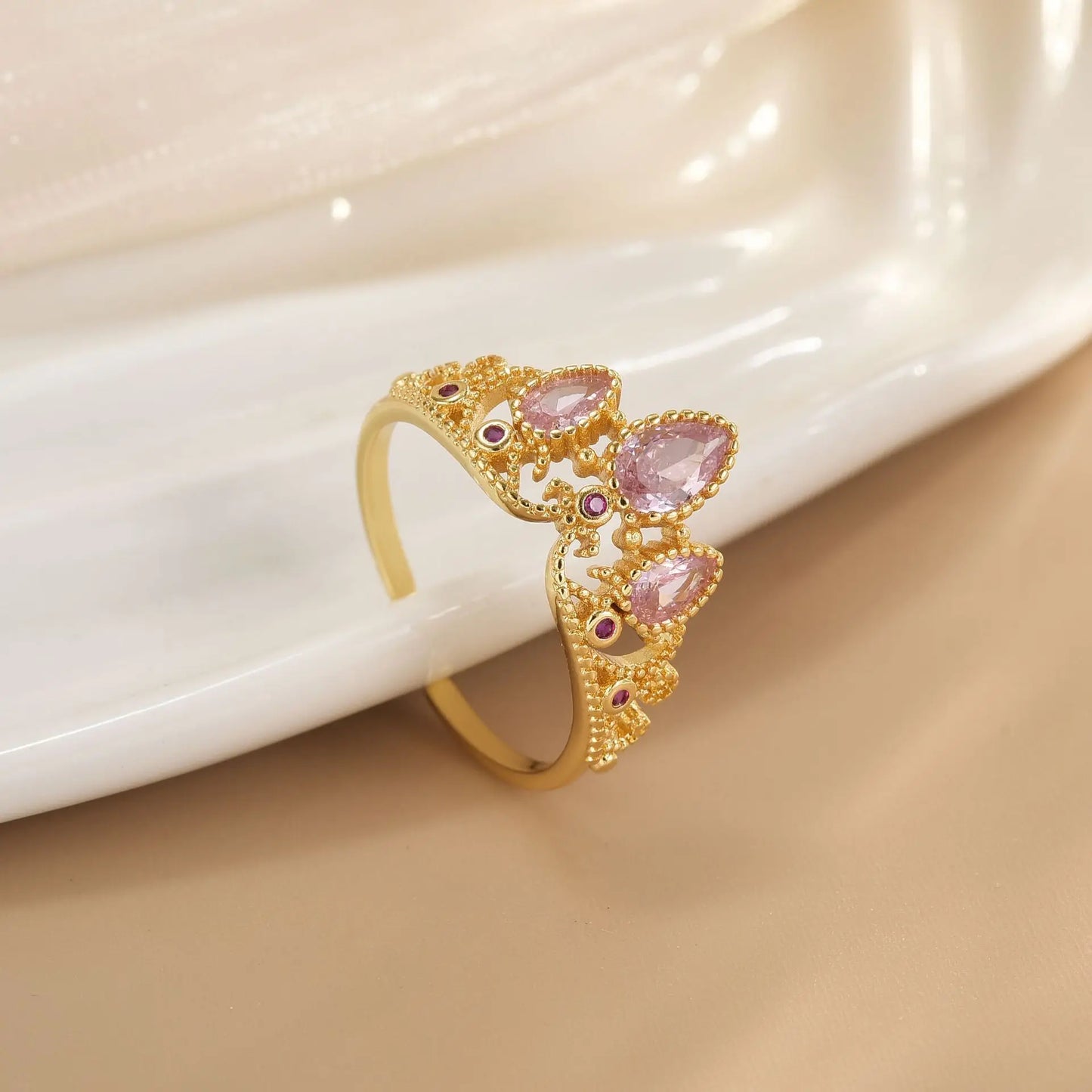 luckacco rapunzel ring for woman fashion wedding party jewelry accessories gold plated adjustable powder crystal princess crown ring gift