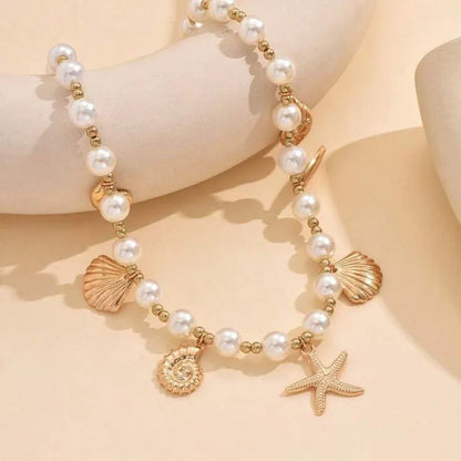 Luckacco Bohemia Conch Starfish Imitation Pearl Necklace for Women Luxury Exquisite Beaded Shell Pendant Necklace Beach Holiday Jewelry