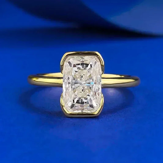 Luckacco 14K Gold Vintage Lab Diamond Ring 100% Real 925 Sterling Silver Party Wedding Band Rings for Women Engagement Jewelry Gift