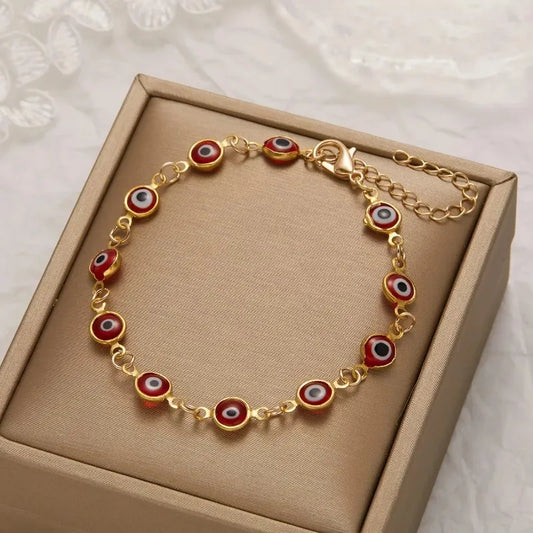 Luckacco Lucky Turkey Evil Eye Bracelet For Women Men Colorful Red Blue Eye Adjustable Metal Chain Bangles Good Luck Wealth Jewelry Gifts