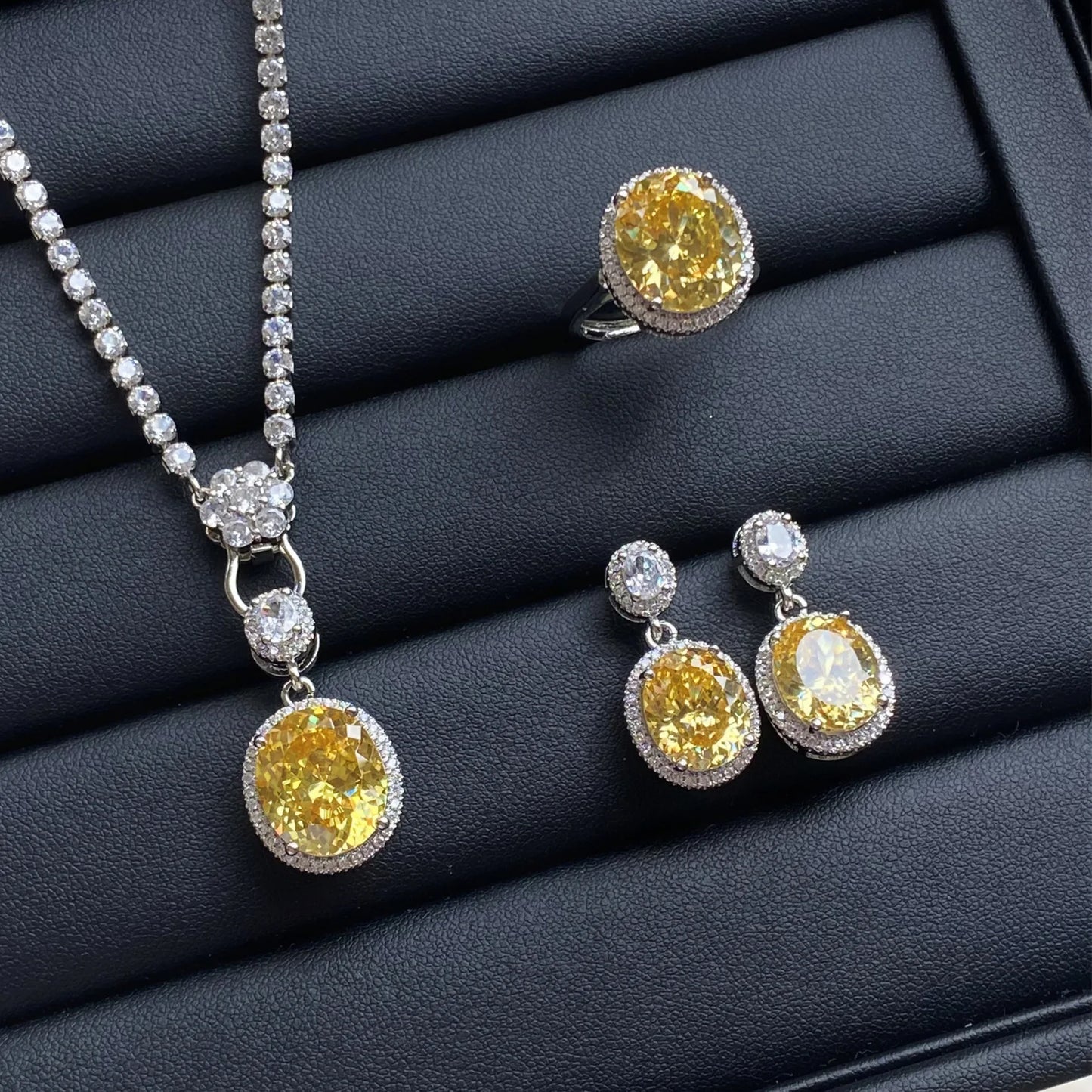 luckacco valuable lab jade diamond jewelry set 925 sterling silver engagement wedding rings earrings necklace for women bridal party gift