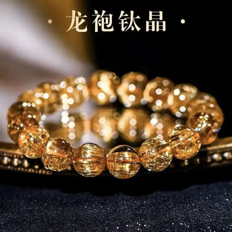 luckacco natural brazil old ore dragon robe titanium crystal bracelet crystal women's round beads bracelet couple lucky beads jewelry