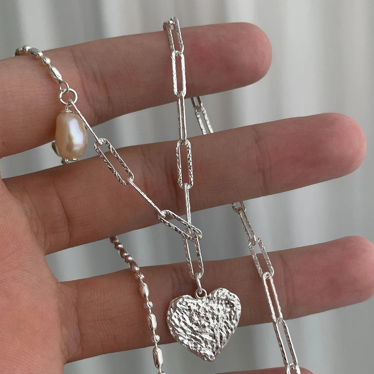 luckacco new trendy fashion 925 silver pearl simple elegant thin chain pendant necklace for women girl jewelry dropship