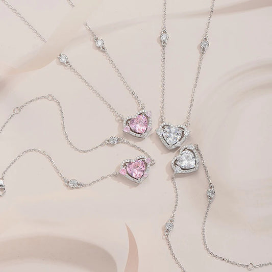 Luckacco New 925 Sterling Silver Luxury Zircon Sweet Heart Pendant Necklaces For Women Designer Jewelry Gift Female Jewelry