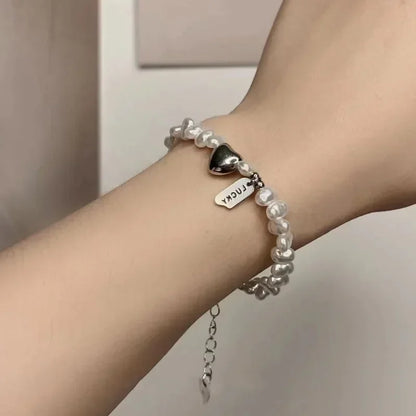 Luckacco New 925 Sterling Silver Bracelet Pearls Knots Bracelet for Women Fashion Heart Pearls Bracelet  Luxury Jewelry Accessories Gift